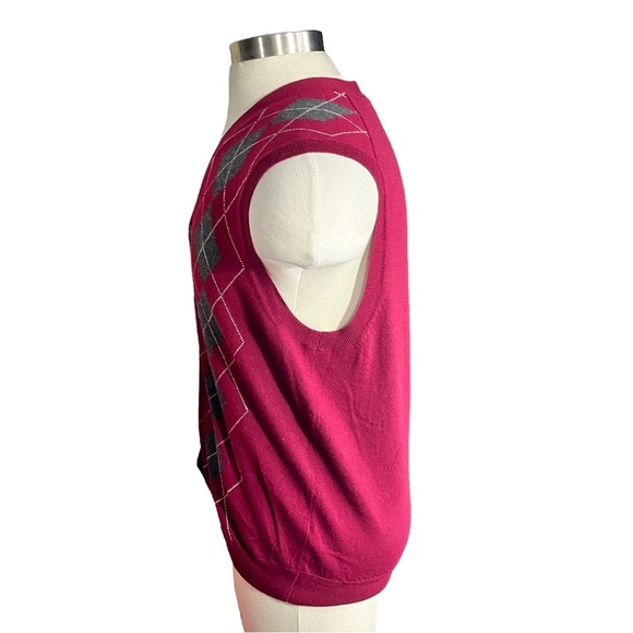 Club Room Estate Merino Wool Men Red White Argyle Sleeveless Sweater Vest Sz XL - Picture 3 of 14